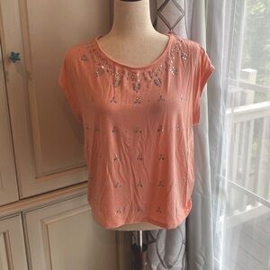 Gorgeous Victorias Secret Coral Jeweled Short Sleeve Shirt Size M